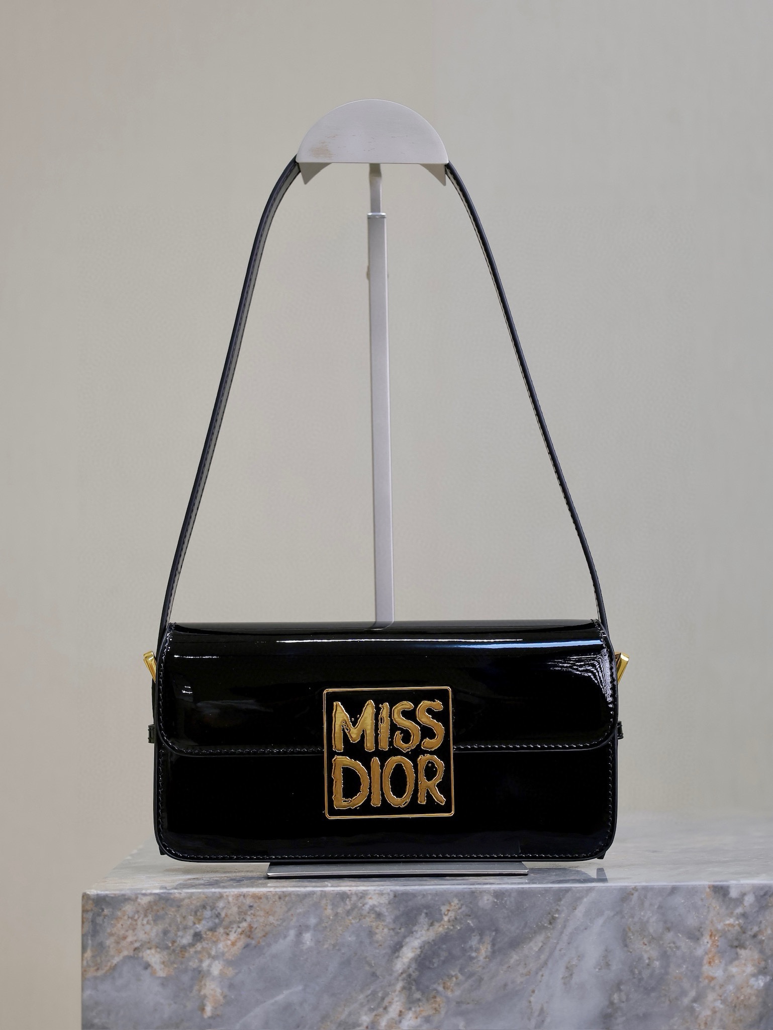 Miss Dior Flap Bag Black Patent Calfskin